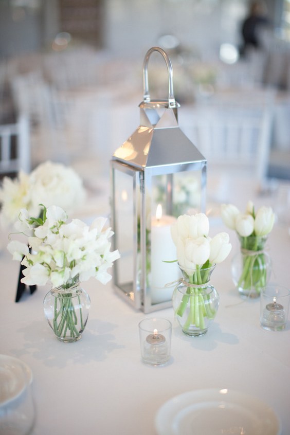 simple white and silver wedding centerpiece