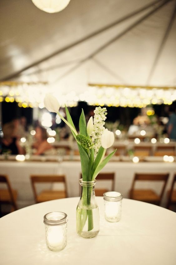 simple white tulip wedding centerpiece