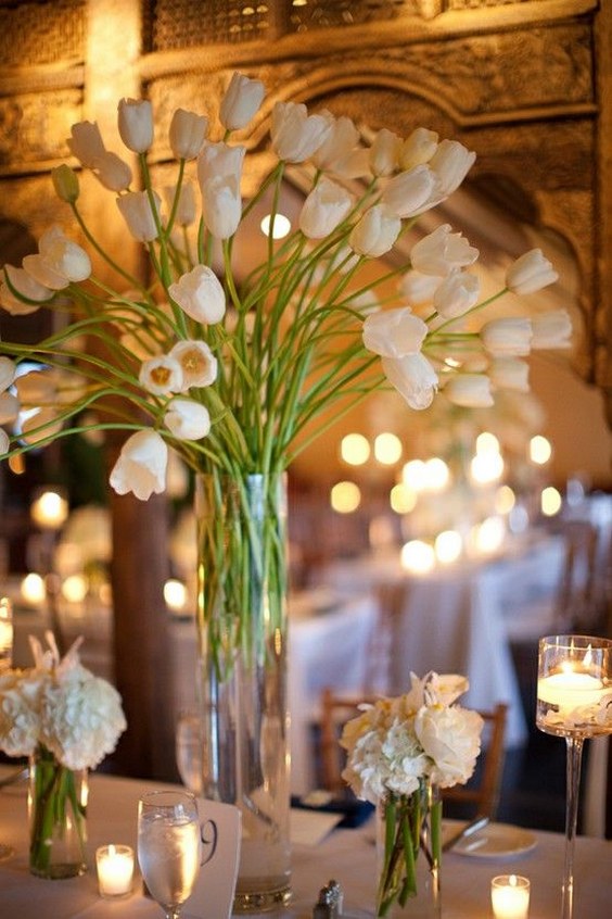 white tulip tall wedding centerpiece