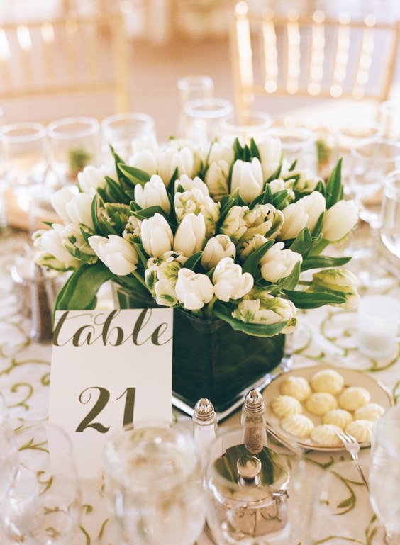 white tulip wedding centerpiece via Photography Karen Hill