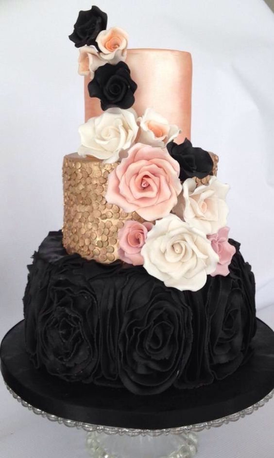 Black gold blush wedding cake