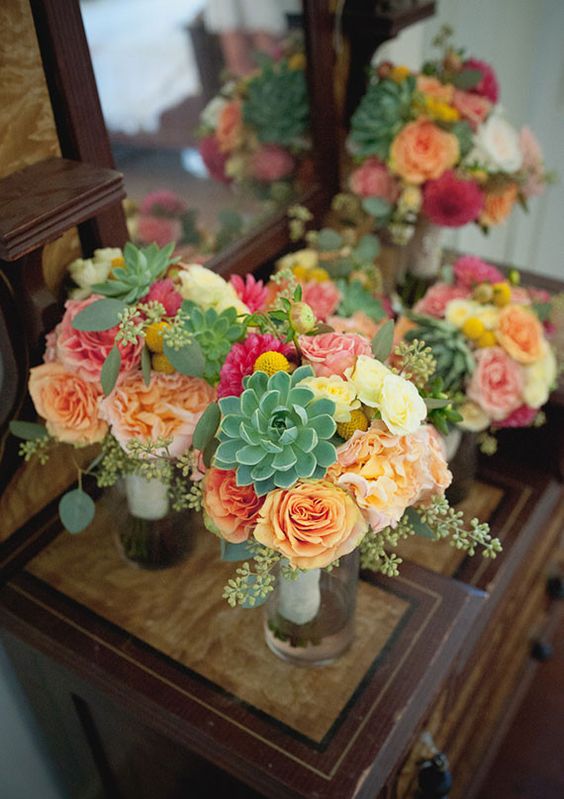 Colorful modern Mexican wedding bouquets
