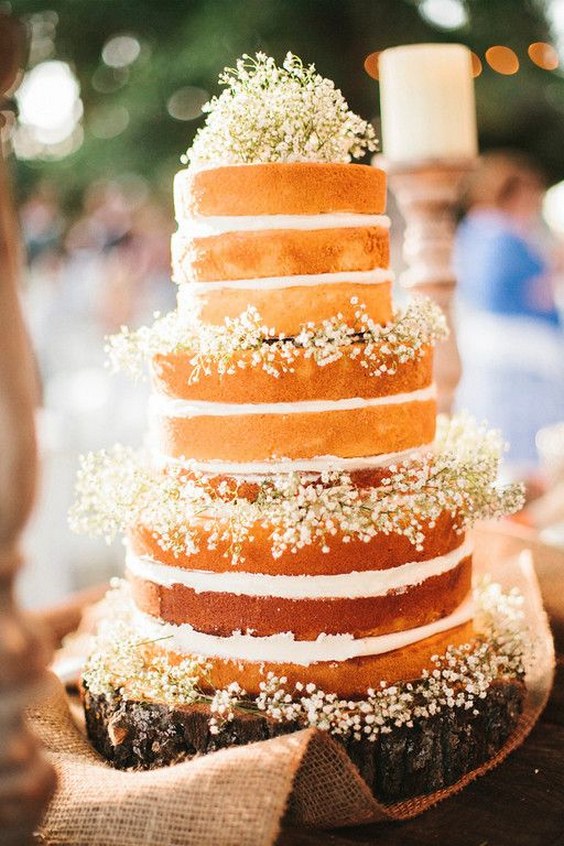 naked wedding cake with babies breath