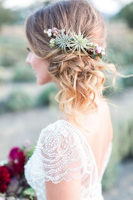 Bridal Hairstyles Featuring Succulents and Air Plants