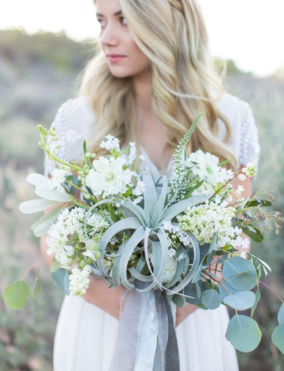 airplant green and white wedding bouquet
