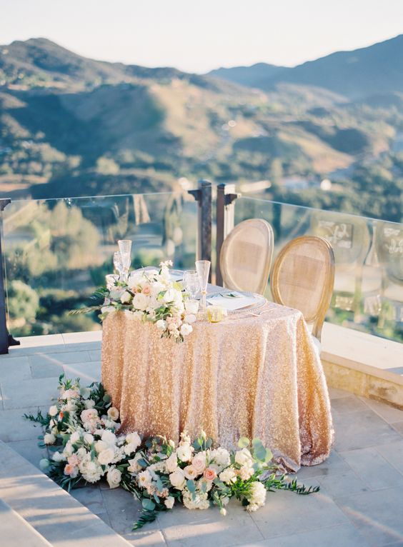 gold glitter wedding table cover