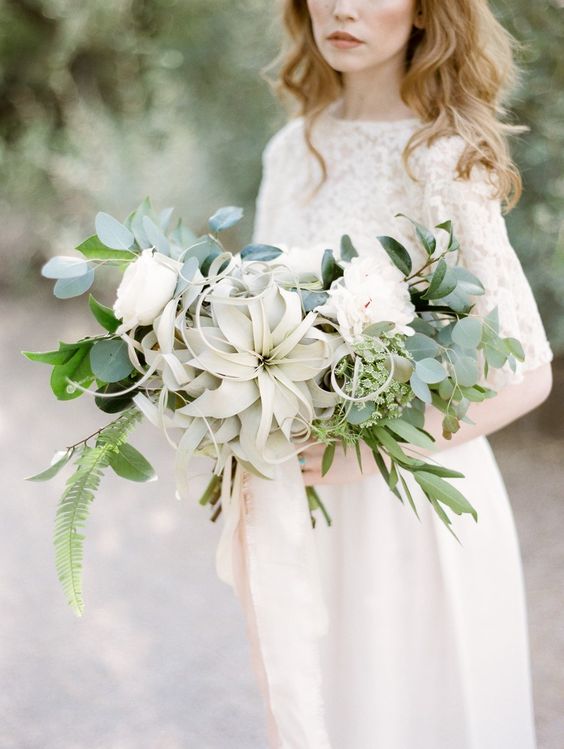 greenery air plant wedding bouquet