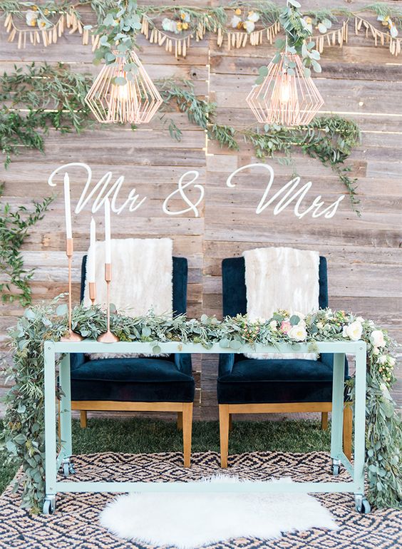 greenery sweetheart wedding table decor