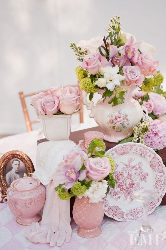 pink tea bridal shower decor