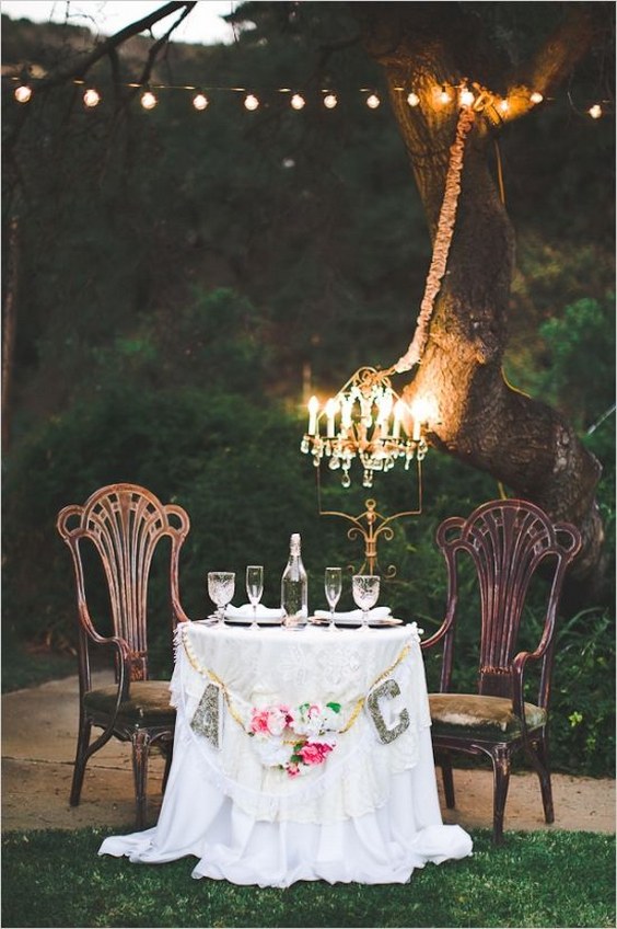 sweetheart table with chandelier