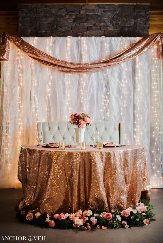sweetheart table with rose gold details via charlotte nc wedding photographer