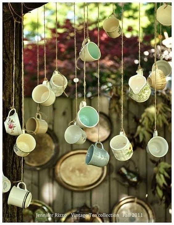 vintage tea cups hanging decor