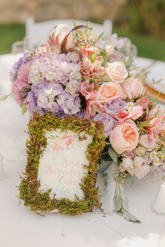 backyard moss wedding centerpiece via Wedding Michelle Gardella Photography