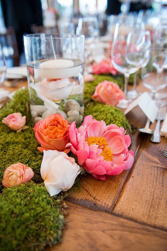 Organic centerpieces made with peonies and moss