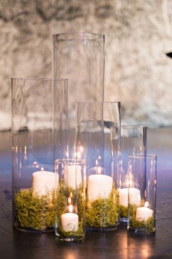 woodland moss and candle wedding decor