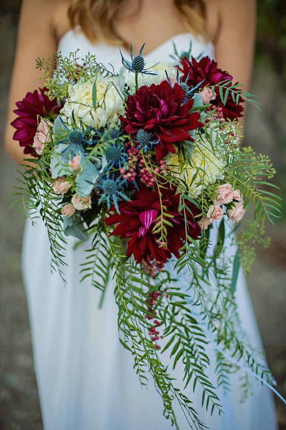Deep Red & Blue Wedding Bouquet