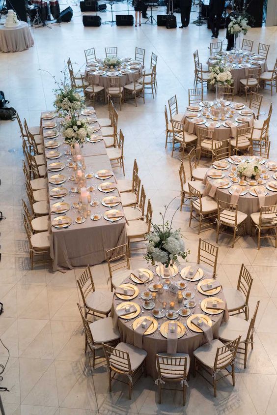 Gold and White Wedding Reception Table Layout