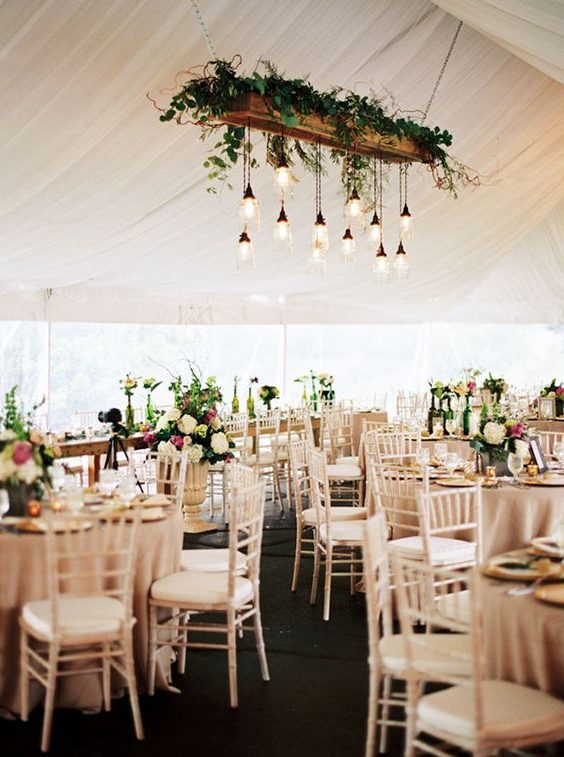 Luxurious Tent Reception with a Mason Jar Chandelier