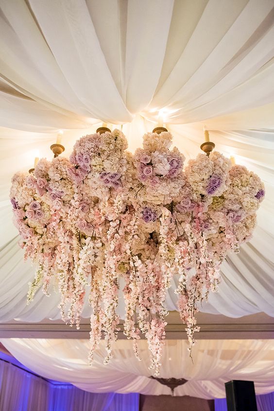 Luxury Peach and Pink Floral Wedding Chandelier