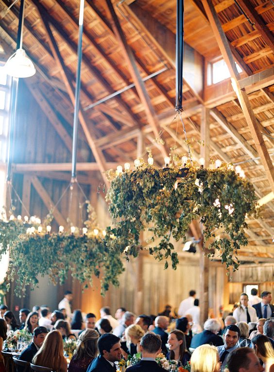 Magnificent Greenery Wedding Chandeliers for Barn Wedding via Photography Jose Villa
