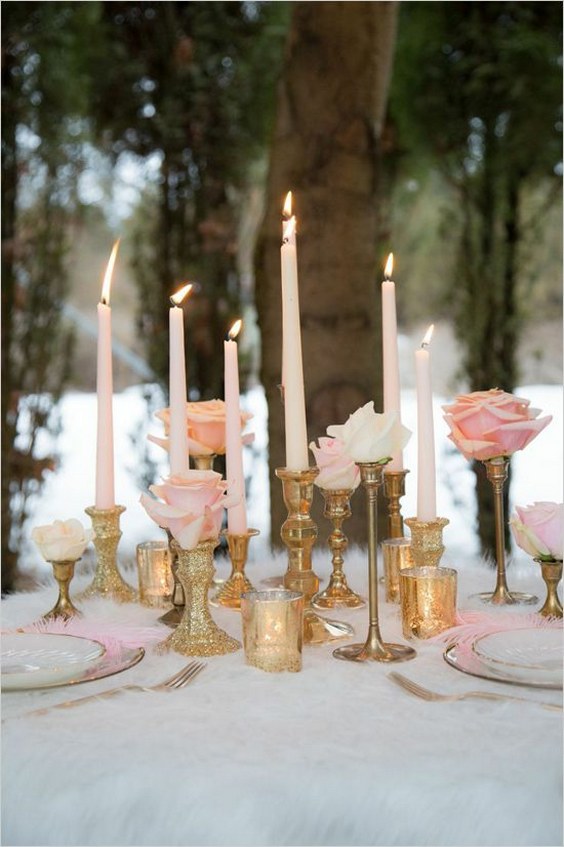 Roses and gold candle centerpiece ideas