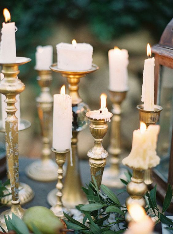 Vintage Gold Candlestick Wedding Centerpiece