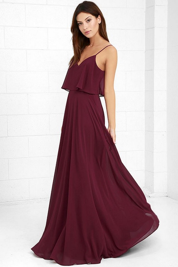 burgundy boho long bridesmaid dress