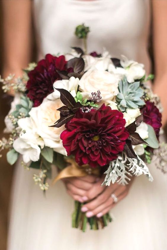 burgundy dahlias and blush roses fall wedding bouquet