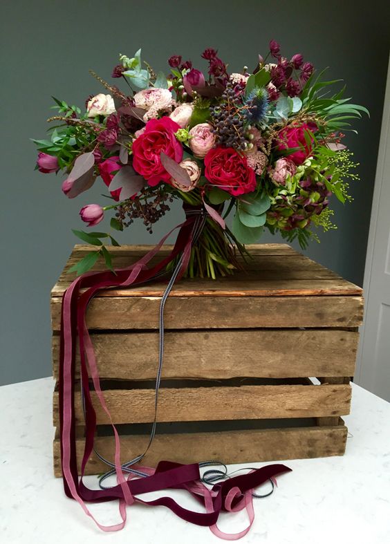 burgundy red and blush wedding bouquet