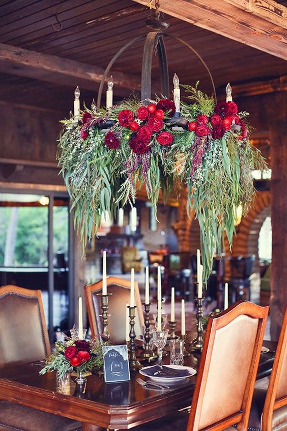 floral and greenery chandelier for fall wedding