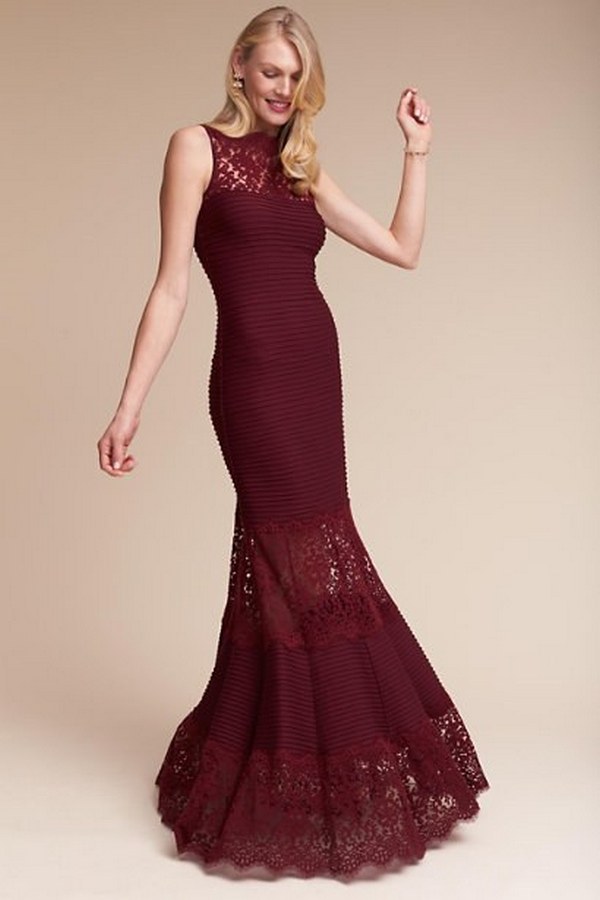 halter mermaid lace burgundy bridesmaid dress