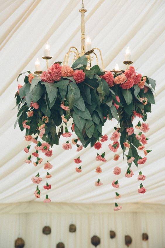 hanging floral chandelier via Photography Pete Cranston