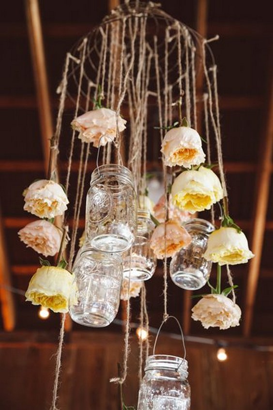 mason jar + flower chandelier