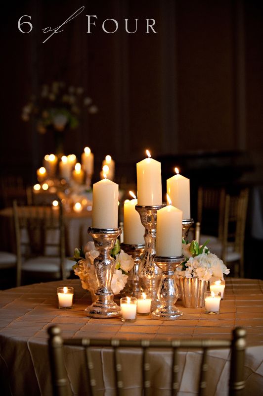 mercury glass candlesticks, chunky candles & votives