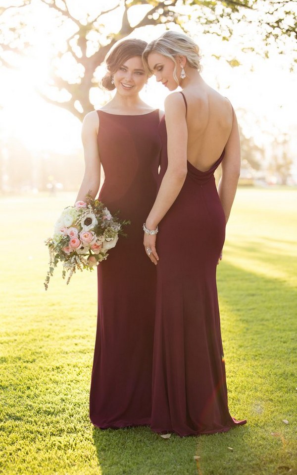 open back burgundy bridesmaid dresses