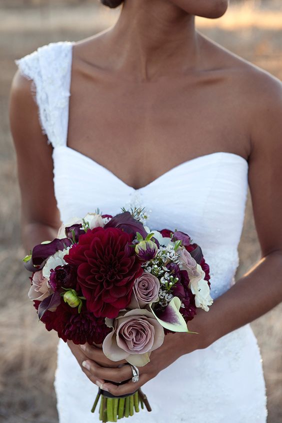 plum and dusty rose wedding bouquet