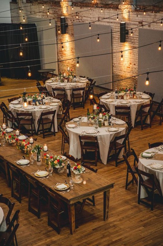 rustic indoor wedding reception set up