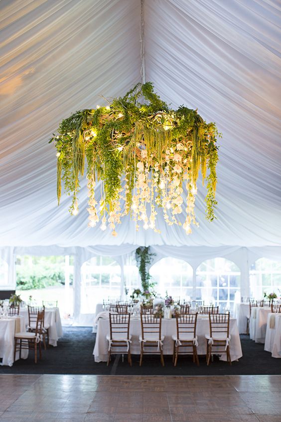 stunning greenery wedding chandelier via Brooke Courtney Photography