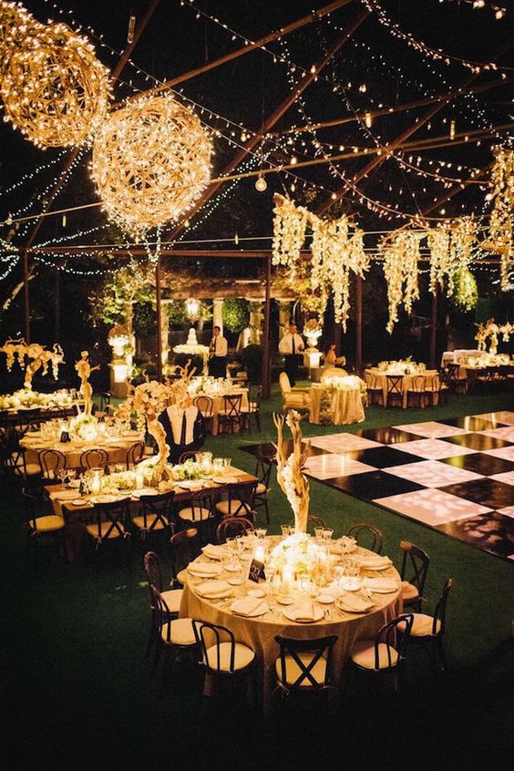 wedding reception layout with light decor