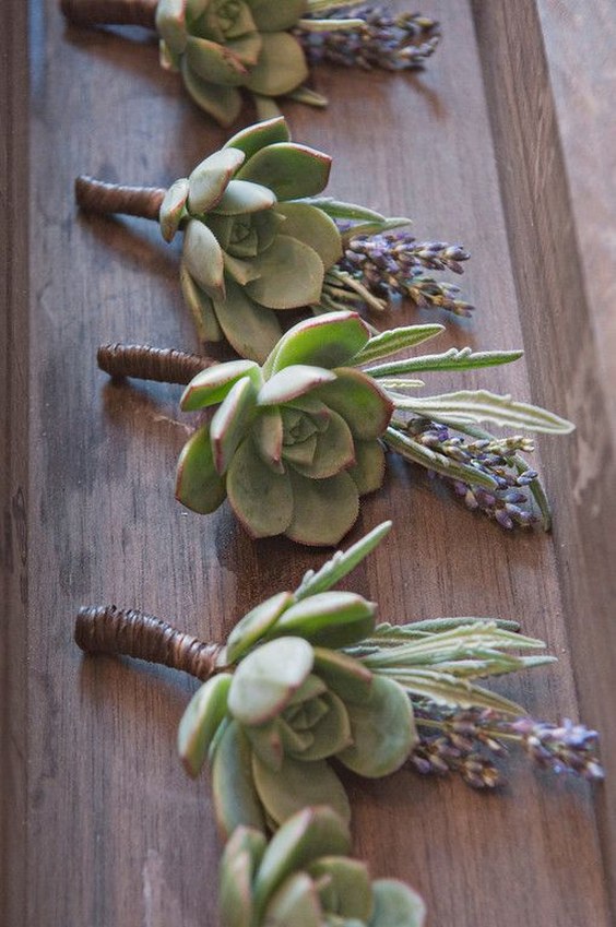 Succulent and Lavender Wedding Boutonniere