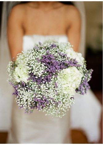 baby’s breath and lavendar wedding bouquet