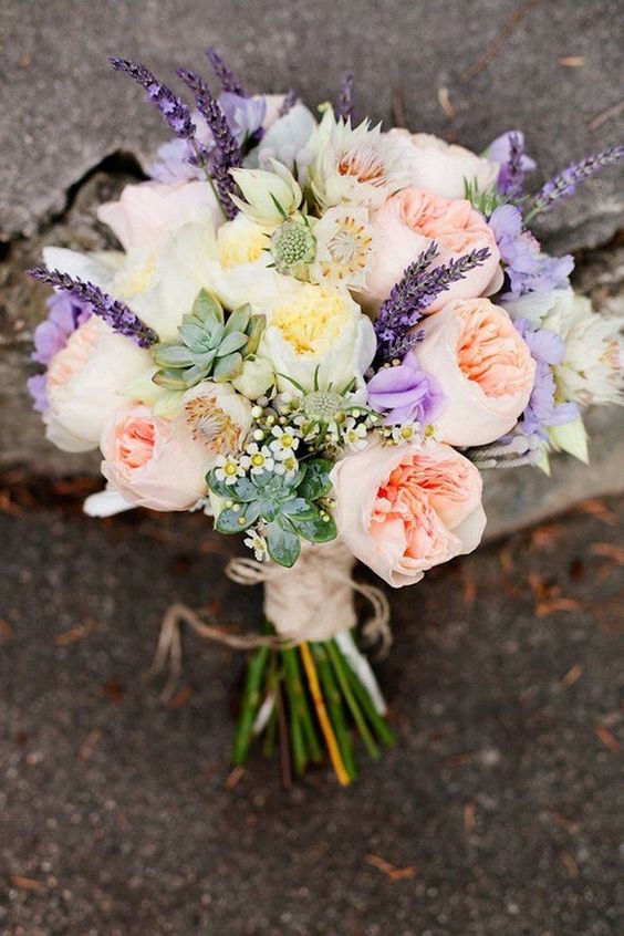 lavender and garden roses wedding bouquet