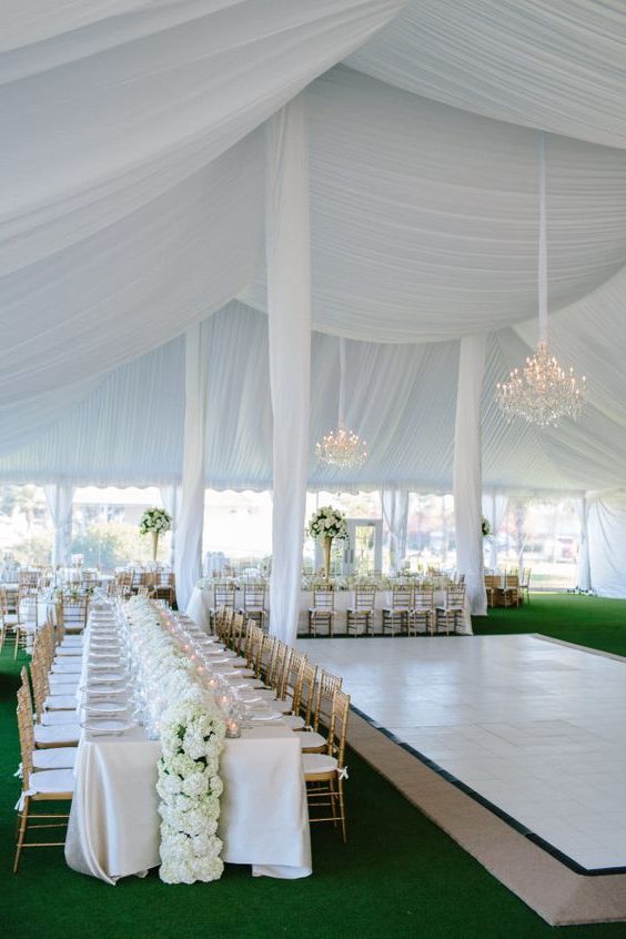 all-white tented reception