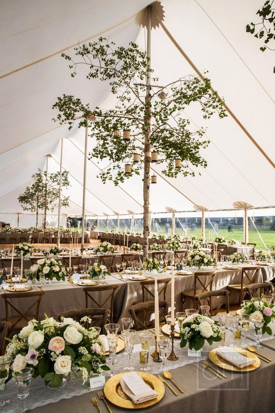 rustic tented wedding reception