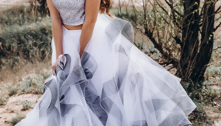 black and white wedding dress two pieces tulle ombre