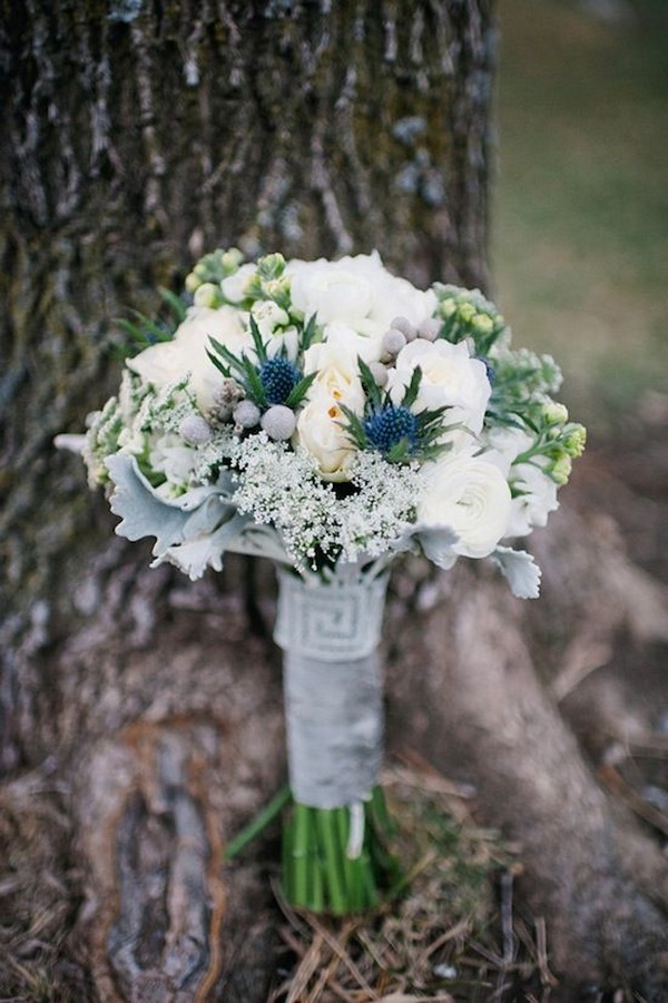 blue and white winter wedding bouquet