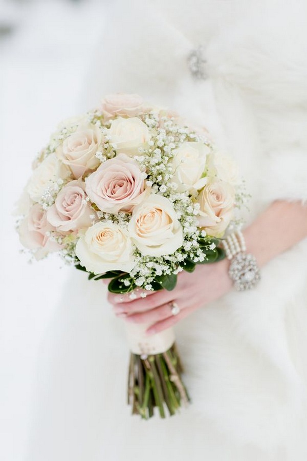 blush pink and ivory winter wedding bouquet