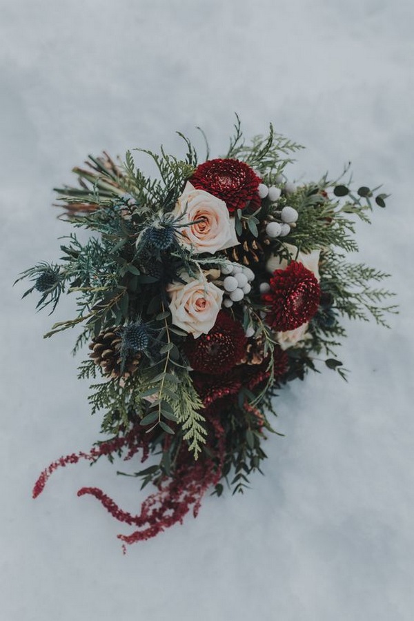 burgundy and blush winter wedding bouquet