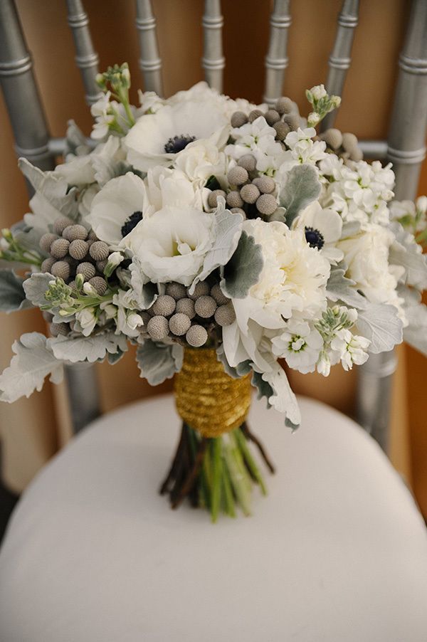 dusty miller and gray berries winter wedding bouquet