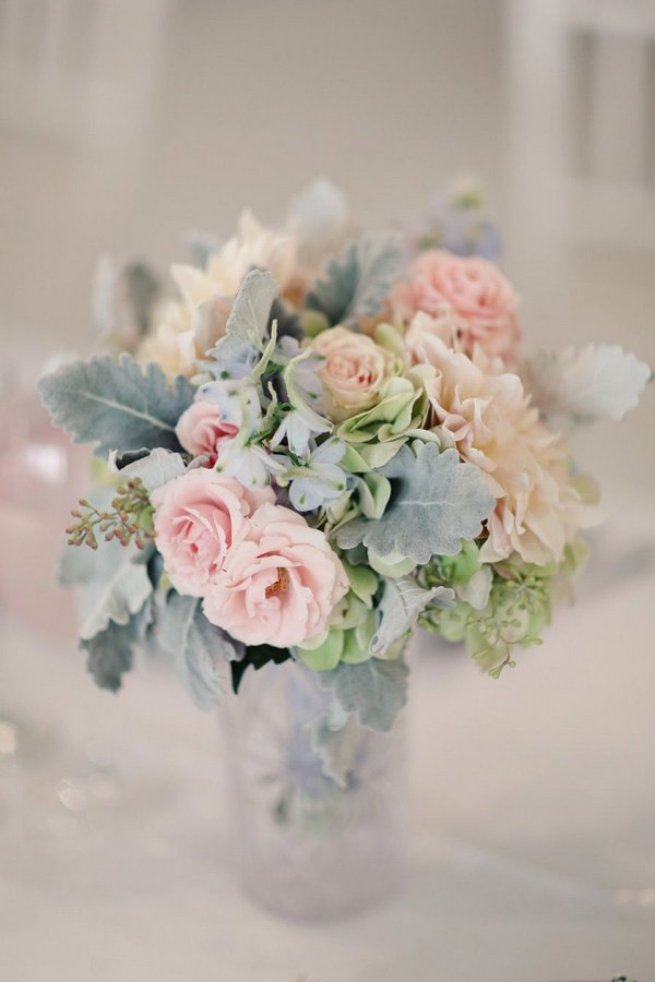 dusty miller and pink roses winter wedding bouquet